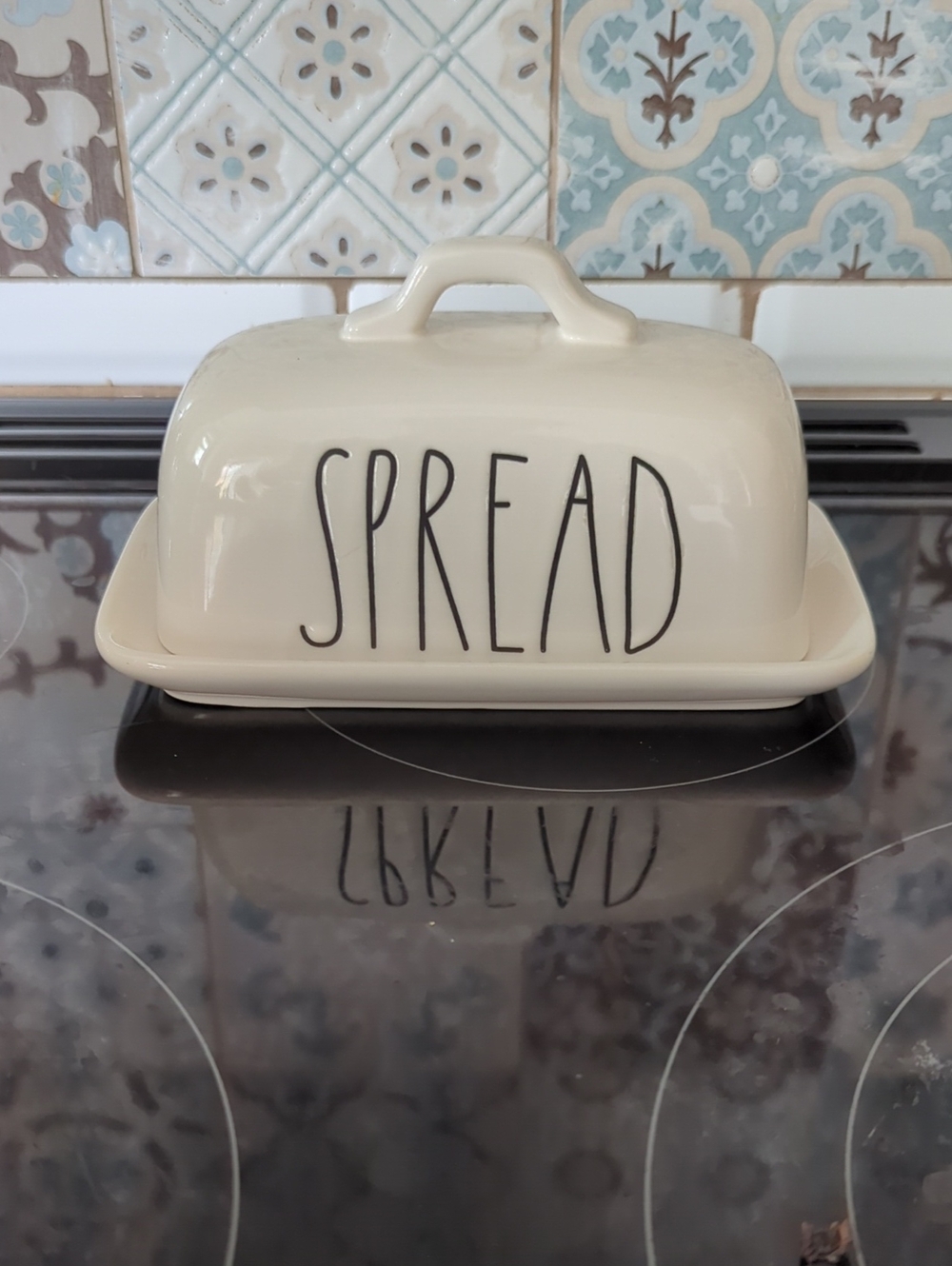 Rae Dunn Cream Ceramic Butter Dish with 'SPREAD' Lettering